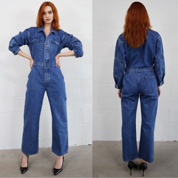 Ética Larson Utility Denim Jumpsuit Size Medium Blue - Picture 2 of 8
